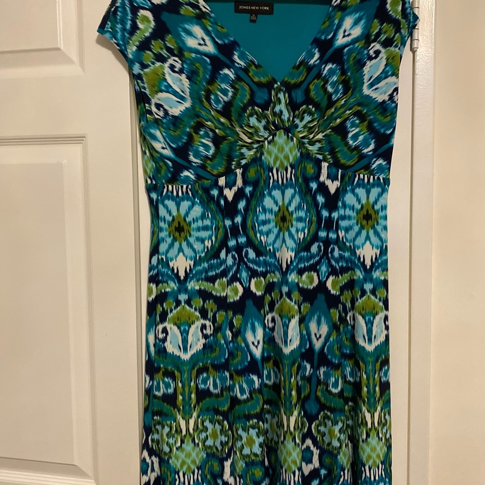 Host pick dress-Jones New York Blue and Green Patterned Dress